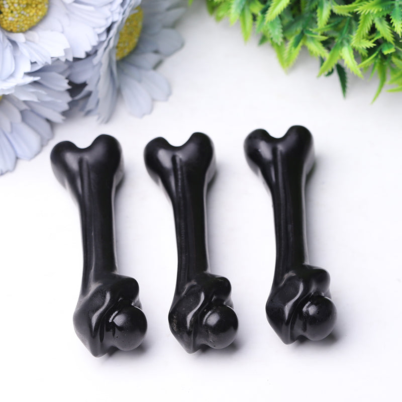 4 inch Black Obsidian Crystal Bone Carving Figurine