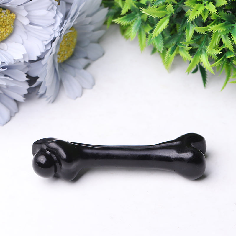 4 inch Black Obsidian Crystal Bone Carving Figurine