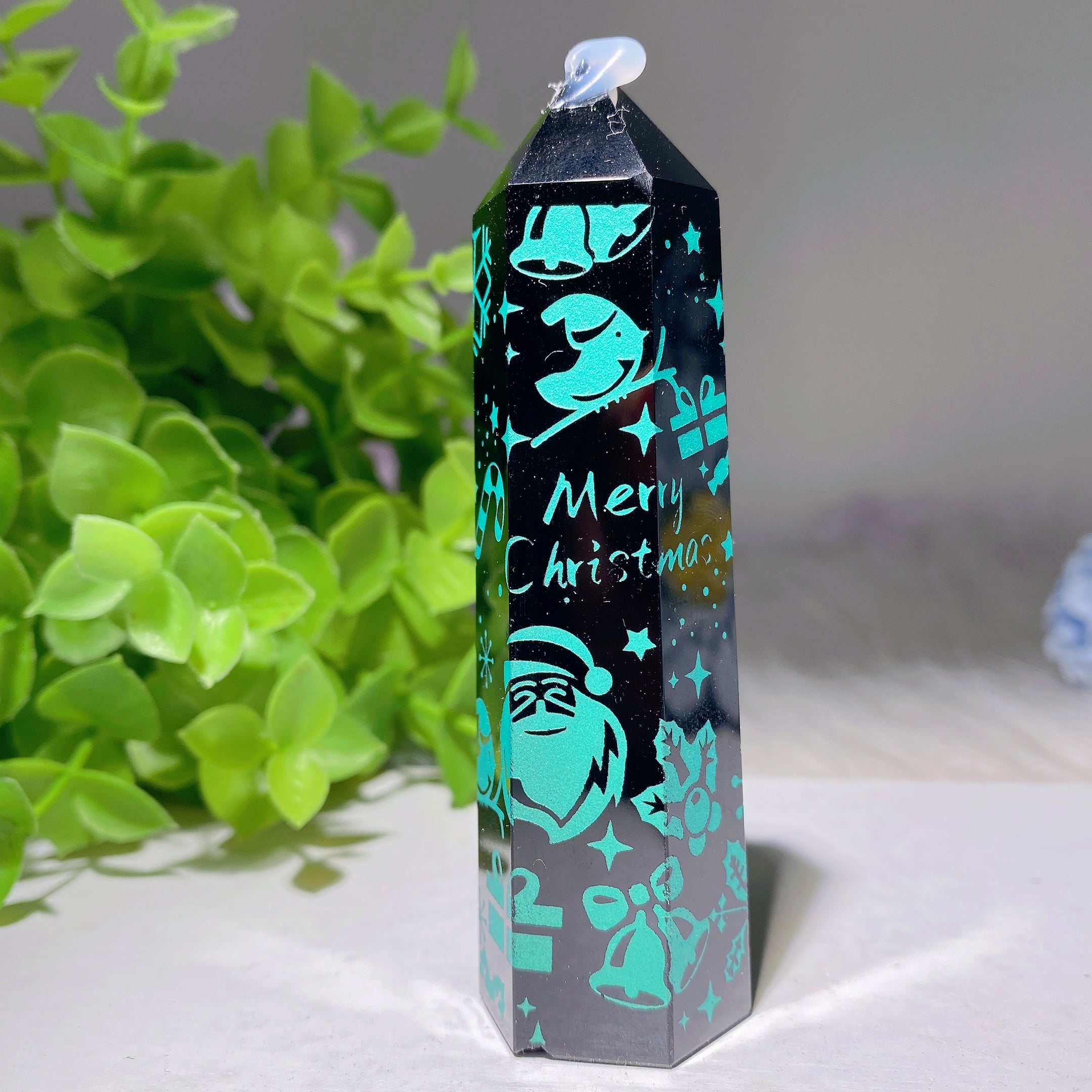 4-Inch Black Obsidian Crystal Point with Festive Prints