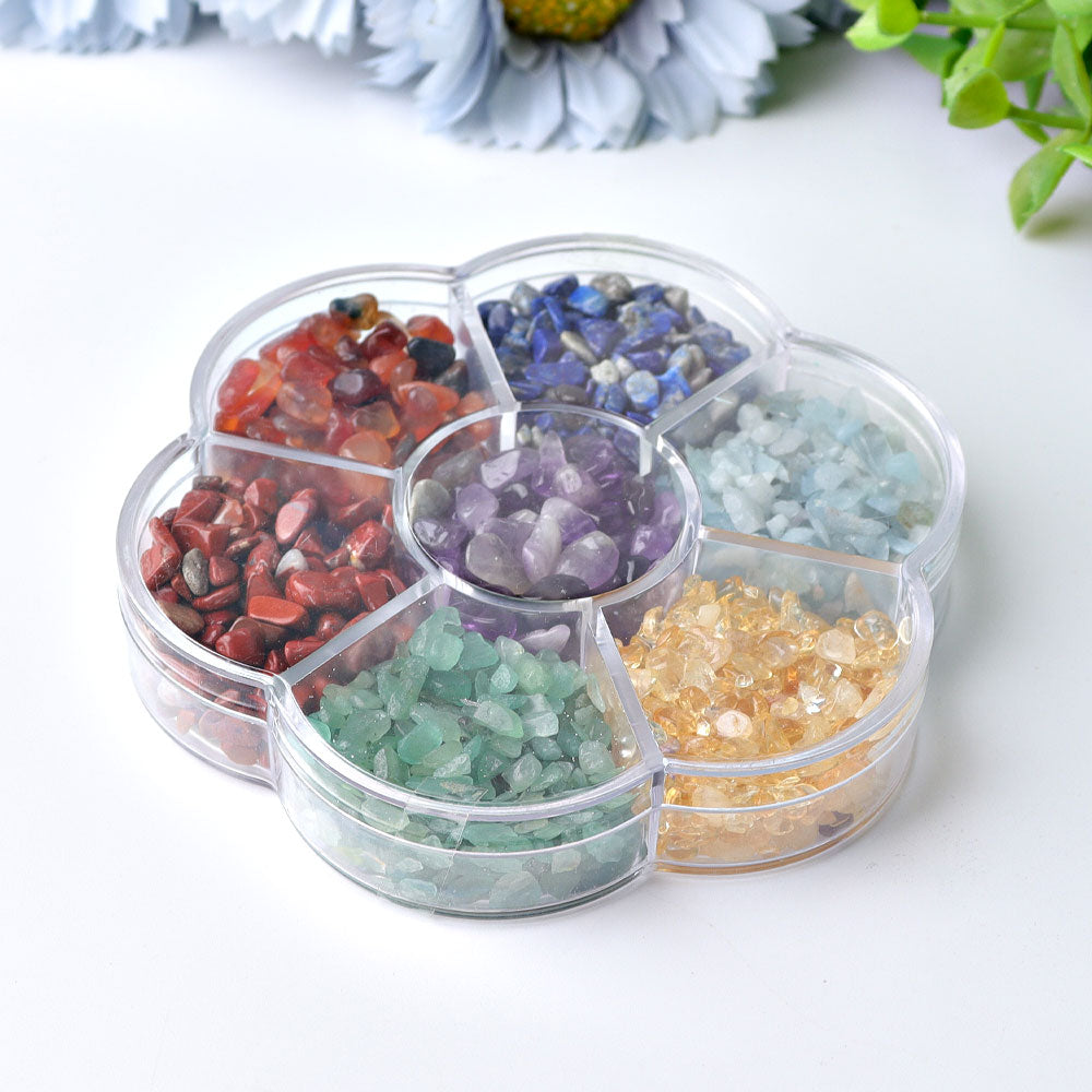4-Inch Chakra Chips Plate with Polished Multi-Color Crystals