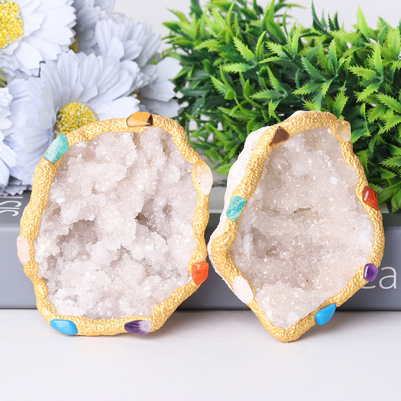 4 Inch Druzy Clear Quartz Chakra Bowl