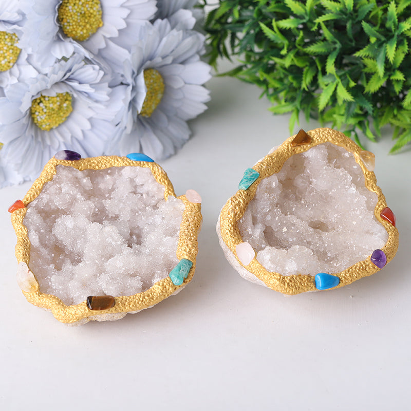 4 Inch Druzy Clear Quartz Chakra Bowl