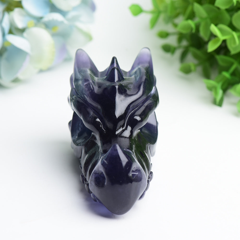 4 Inch Fluorite Dragon Head Crystal Carving Healing Stone