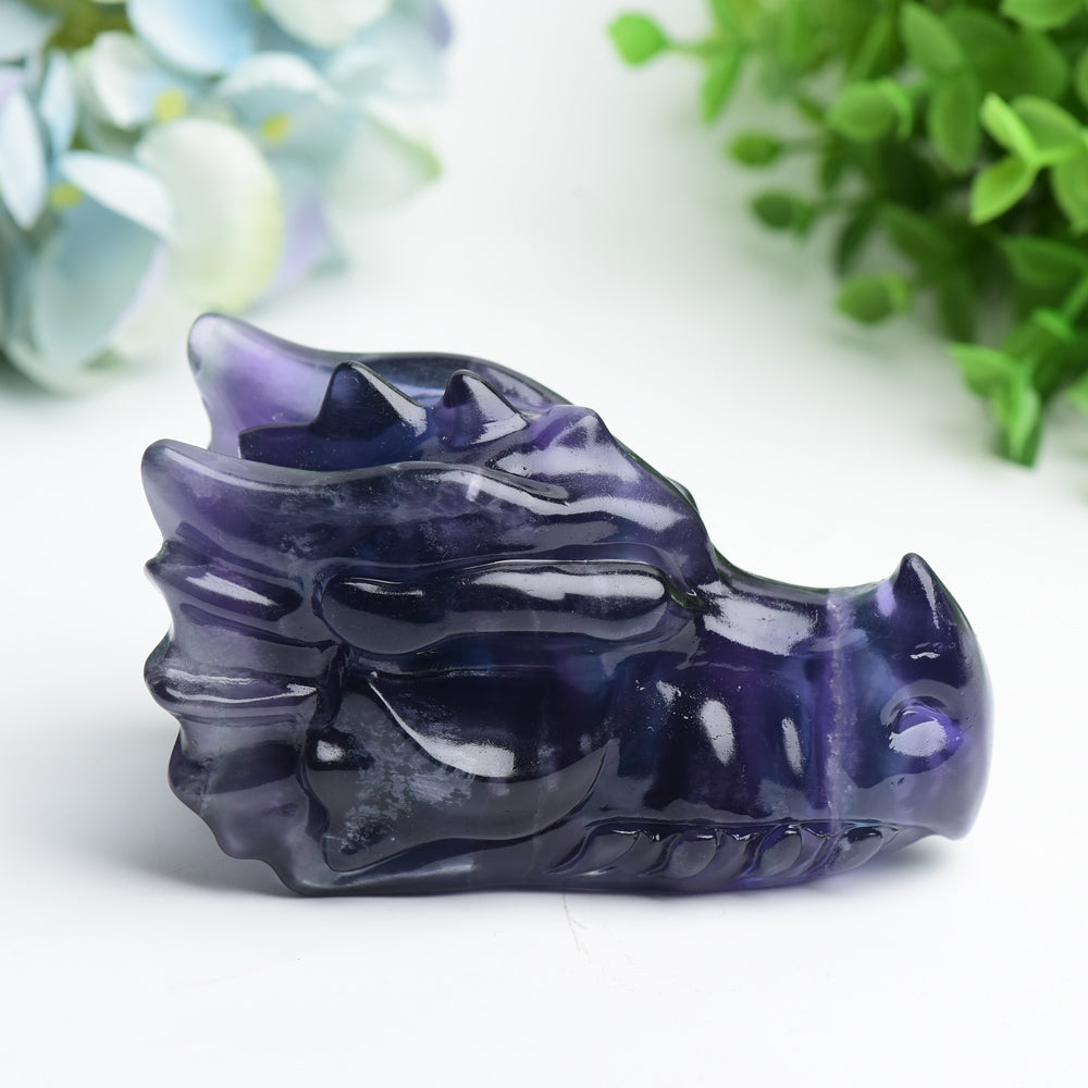 4 Inch Fluorite Dragon Head Crystal Carving Healing Stone