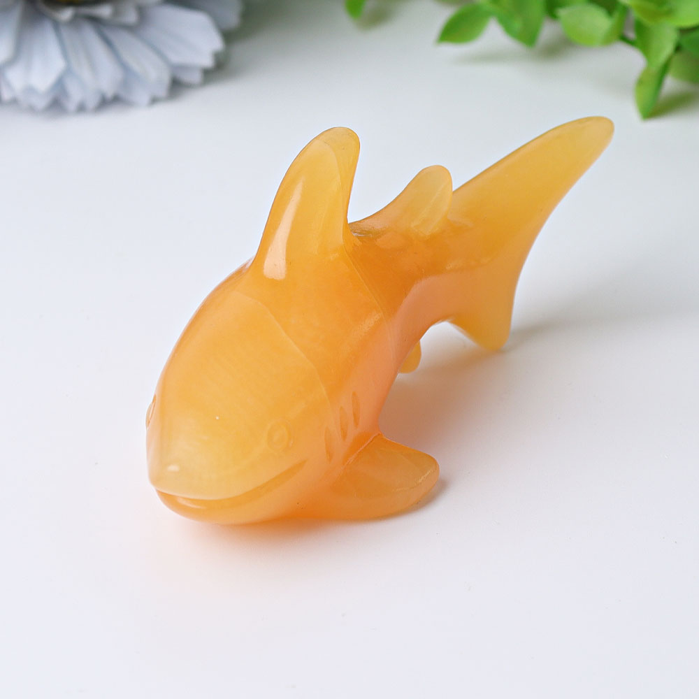 4 Inch Honey Calcite Shark Crystal Carving for Healing