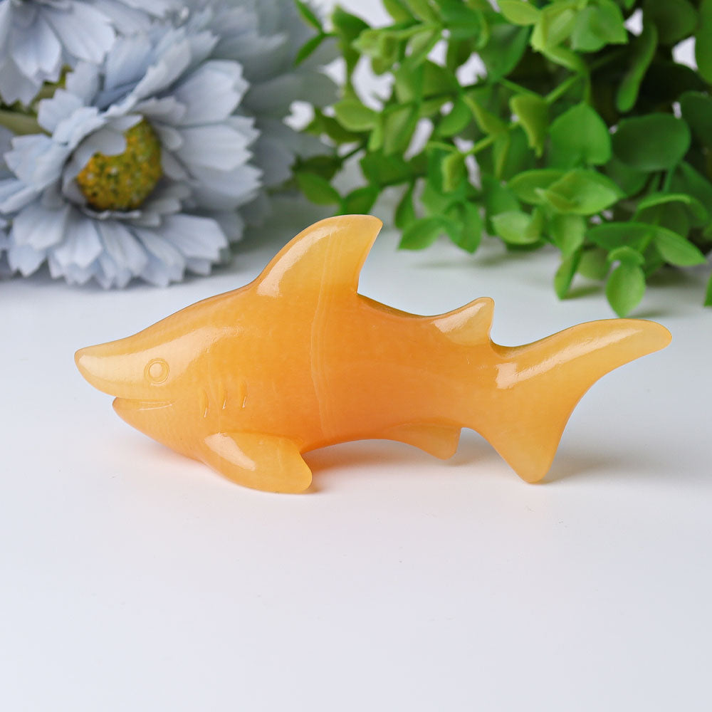 4 Inch Honey Calcite Shark Crystal Carving for Healing