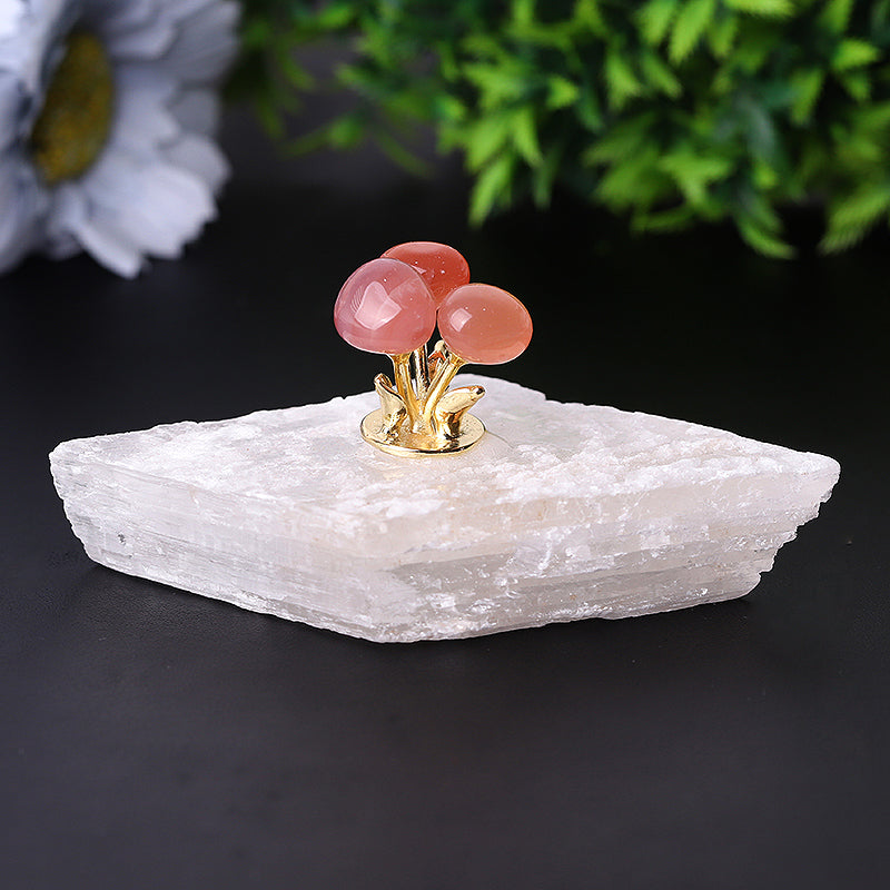 4-inch Selenite Base with Carnelian Crystal Specimen