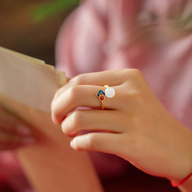 White Jade Auspicious Cloud Blessing Luck Adjustable Ring