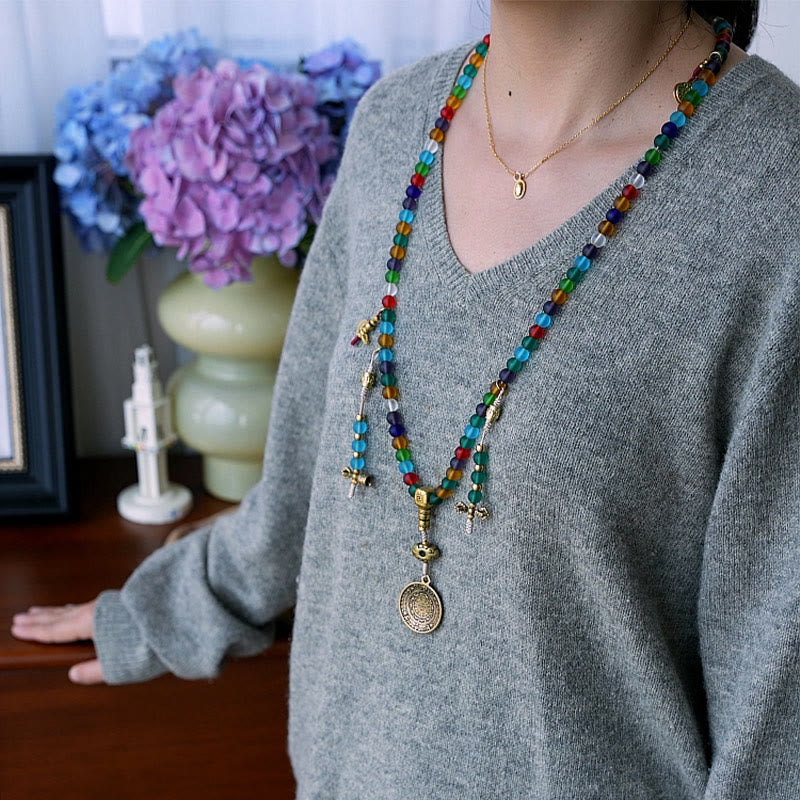 108 Bead Liuli Glass Mala Bracelet with Chinese Zodiac Charms