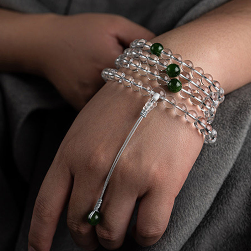 108 Beads White Crystal Jade Gemstone Mala Bracelet for Meditation