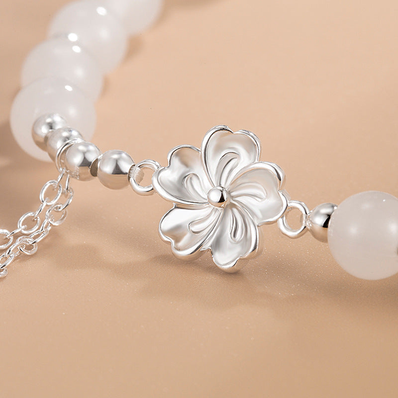 White Jade Peach Blossom Luck Bracelet 15-16cm