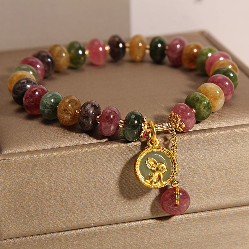 Tourmaline Positive Rabbit Charm Bracelet 14-16cm Wrist
