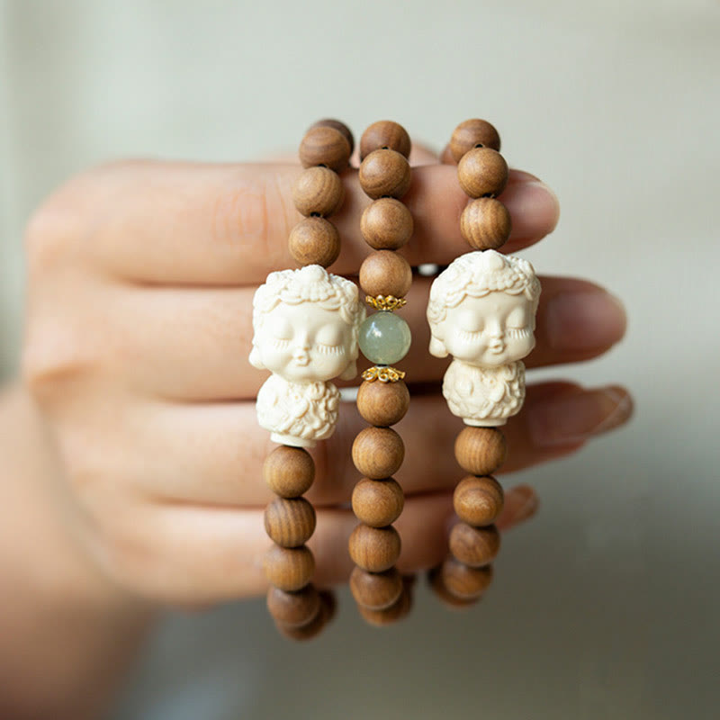 Sandalwood Hetian Jade Protection Bracelet 8mm Beads