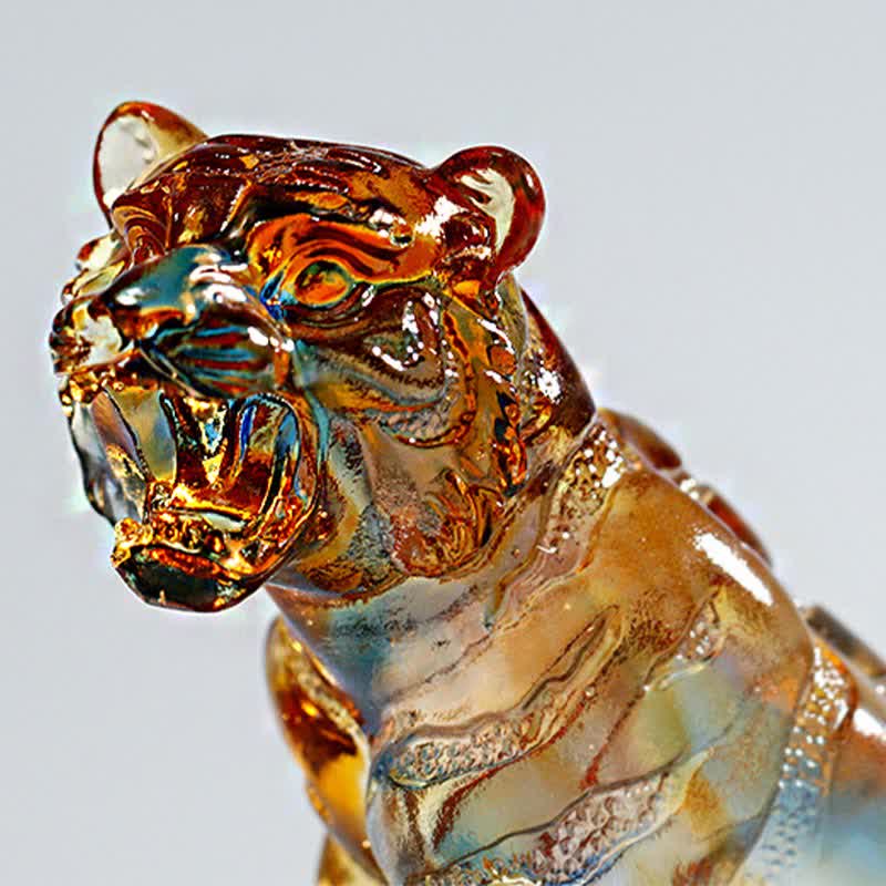 Handmade Liuli Crystal Tiger Art Piece | Protection Decor