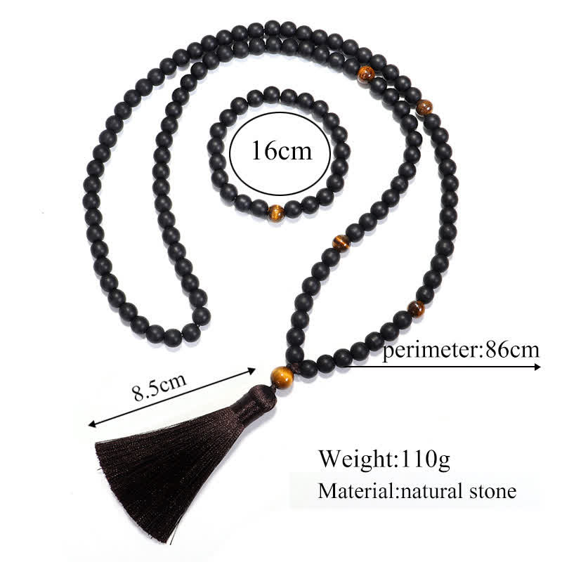 108 Bead Mala Frosted Stone Tiger Eye Balance Bracelet Necklace