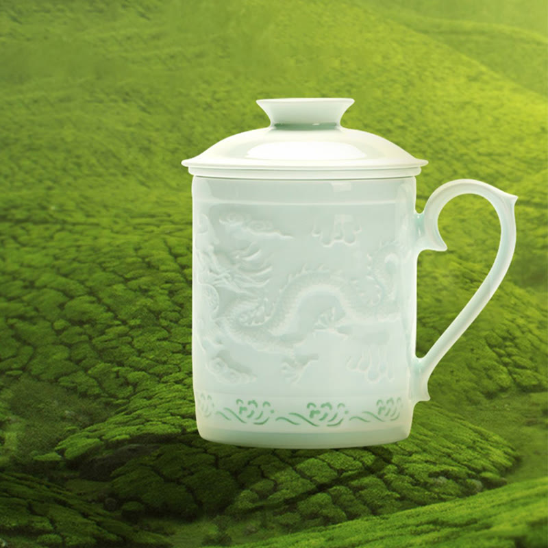 420ml Jingdezhen Porcelain Zen Tea Cup with Dragon Phoenix Design