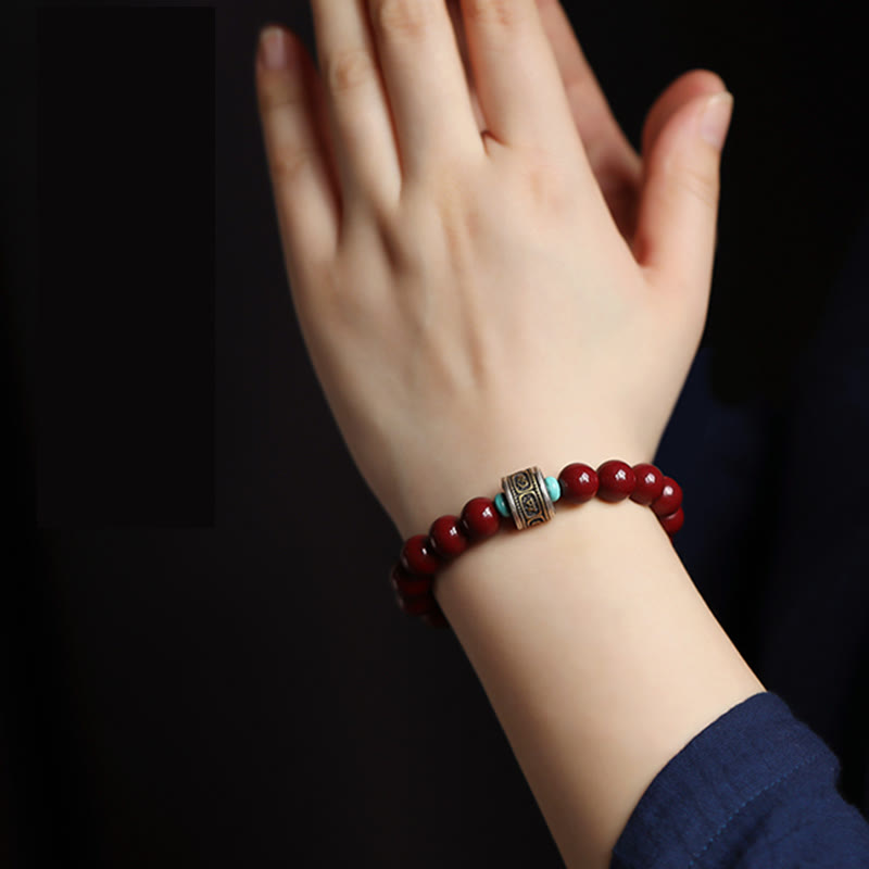 10mm Chinese Zodiac Cinnabar Silver Calm Bracelet