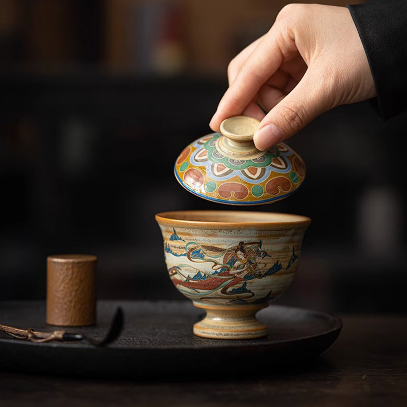 Dunhuang Flying Apsaras Ceramic Gaiwan Tea Cup 150ml