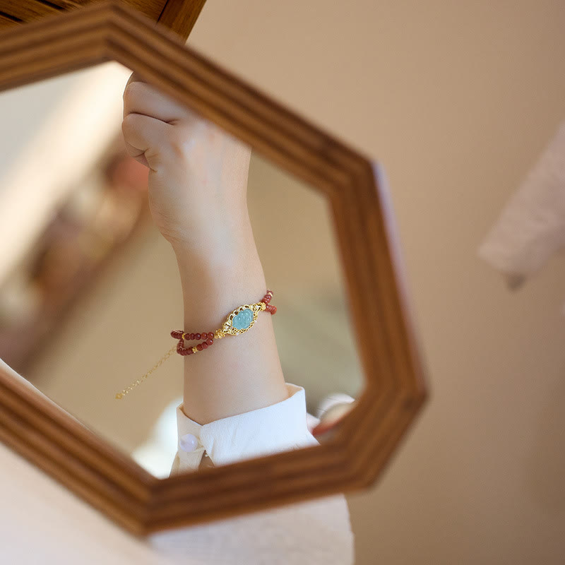 14-18cm Red Agate Jade Lotus Calm Double Layer Bracelet