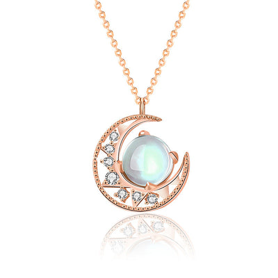 925 Sterling Silver Moonstone Necklace | Love Moon Pattern Pendant