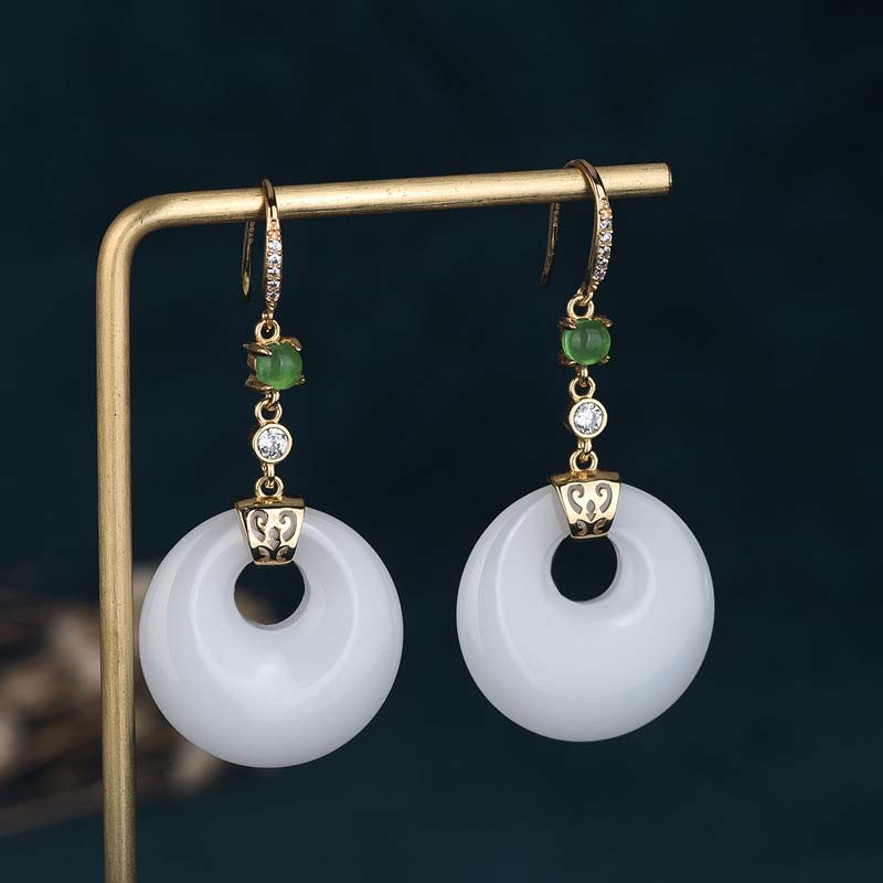 White Jade Blessing Drop Earrings for Protection & Luck