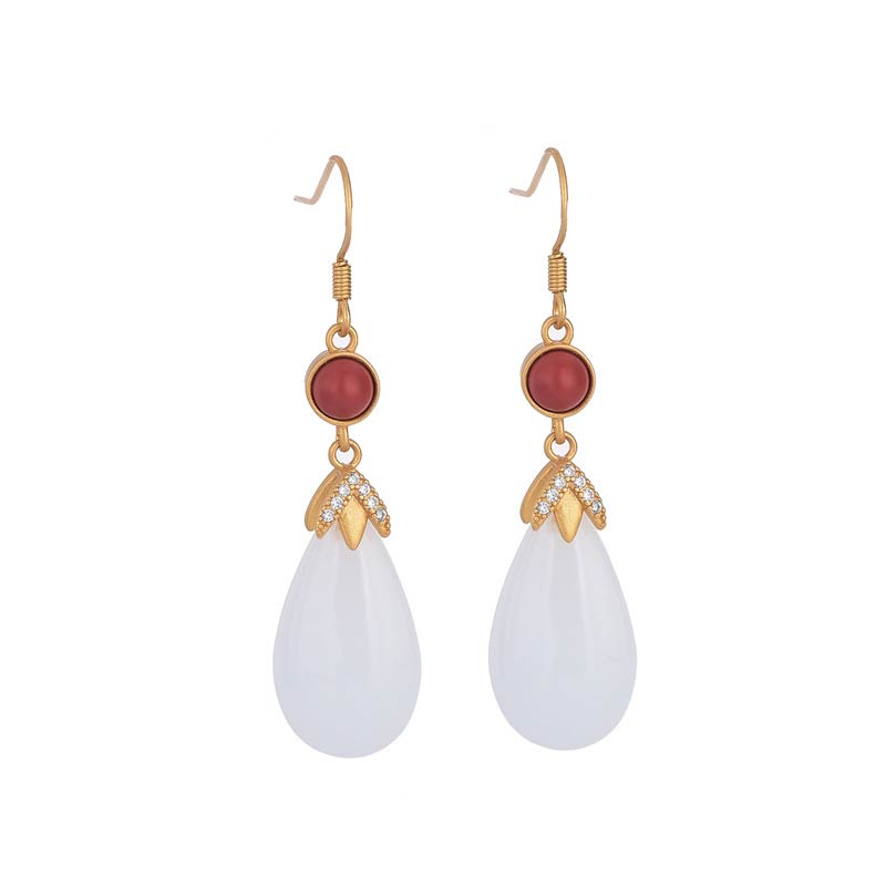 White Jade Luck Drop Earrings for Protection & Happiness