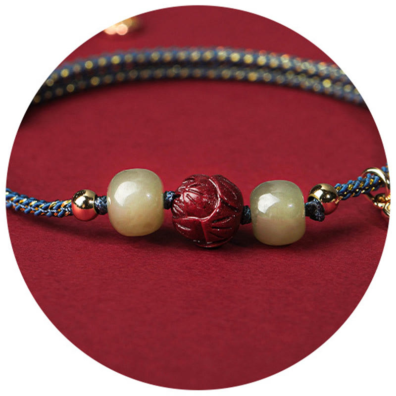 14K Gold Plated Hetian Jade Lotus Luck Bracelet