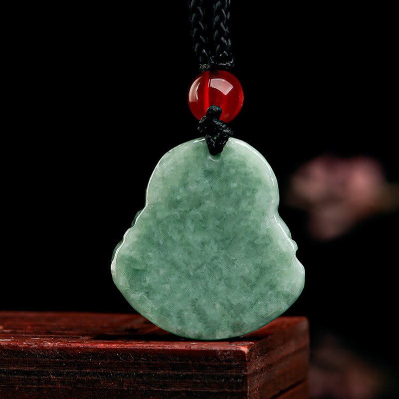 Green Jade Laughing Buddha Necklace for Luck & Abundance