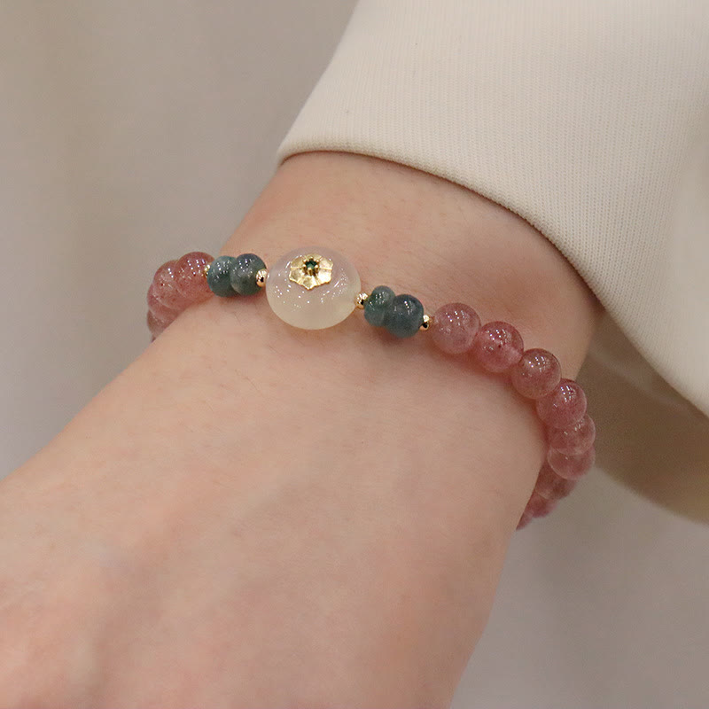 Strawberry Quartz Jade Healing Bracelet for Prosperity & Love