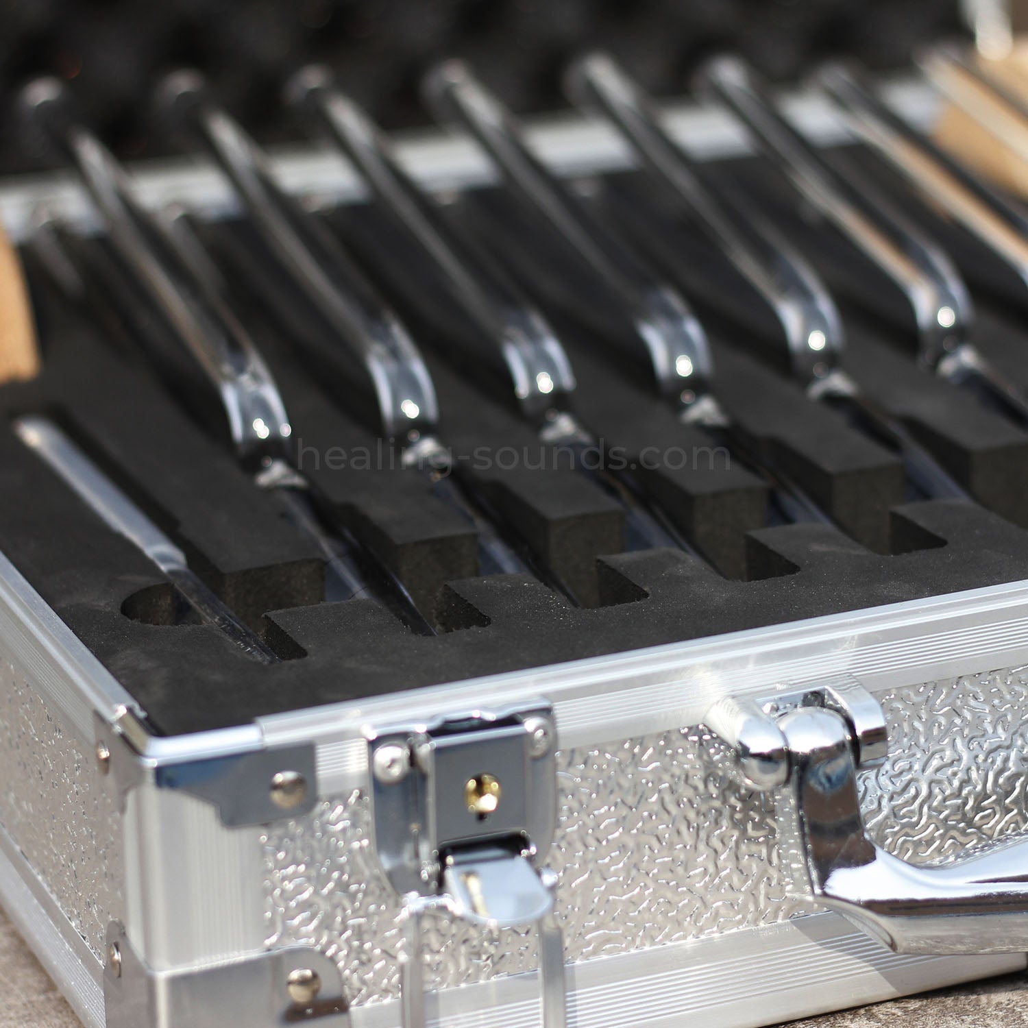 432 Hz Clear Crystal Tuning Fork Set with Box - 8pc - 10 mm/20 mm