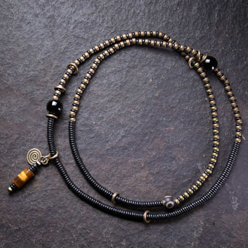 Ebony Wood Dzi Bead Copper Peace Bracelet for Meditation