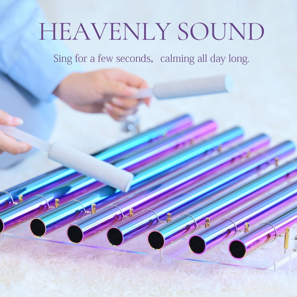 432Hz Aurora Realm Multiple Colored Crystal Singing Harp with 8 notes & Alumina Alloy Box - 432Hz