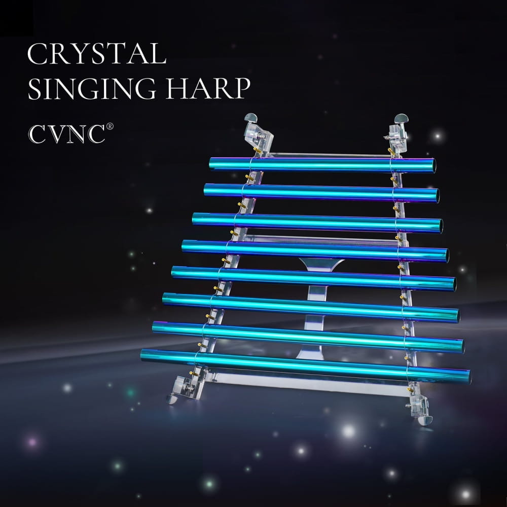 432Hz Aurora Realm Multiple Colored Crystal Singing Harp with 8 notes & Alumina Alloy Box - 432Hz