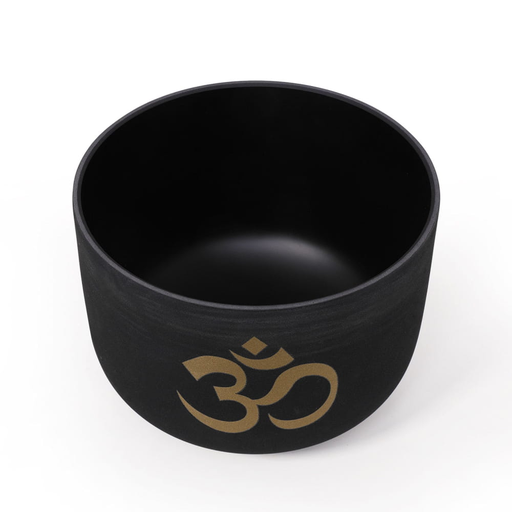 432Hz Ohm Symbol 8\’ Black Frosted Quartz Crystal Singing Bowl - black bowl - On sale