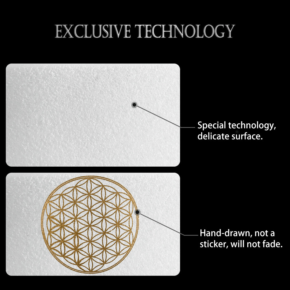 Gold Flower of Life sacred geometry pattern on a white surface for 432Hz Crystal Singing Bowl