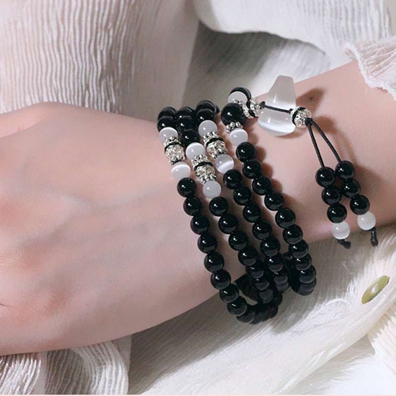 6mm Black Onyx and Clear Quartz Meditation Bracelet