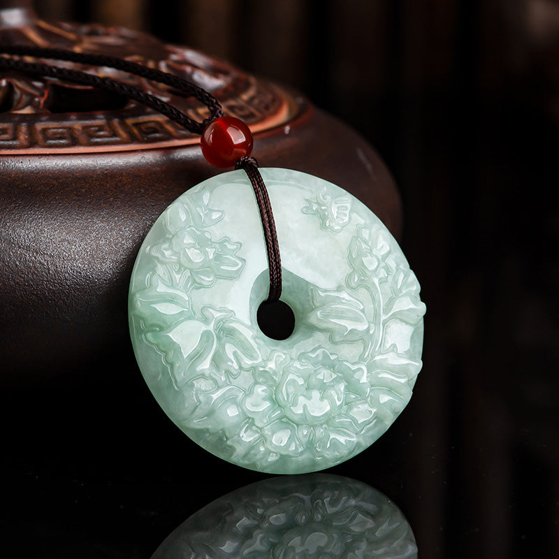 Round Jade Peace Buckle Necklace for Prosperity & Abundance 8mm