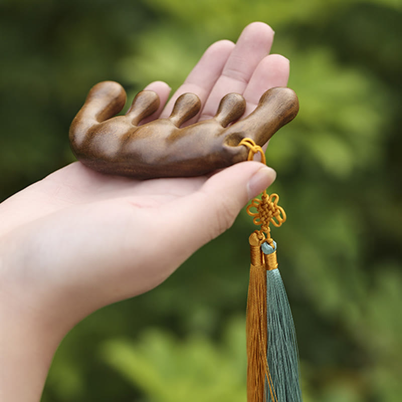 Green Sandalwood Tassel Massage Comb for Soothing Relaxation