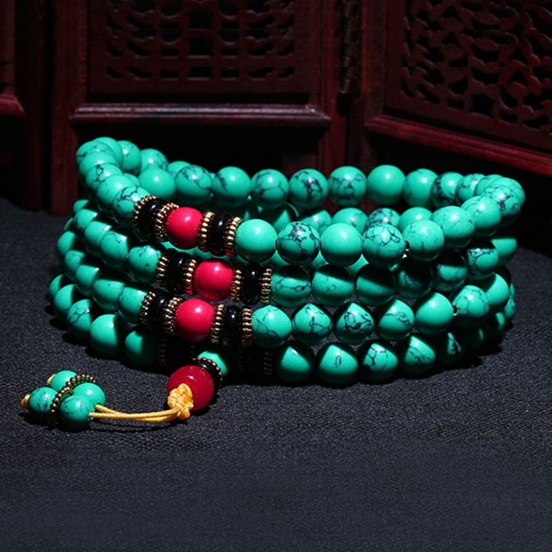 6mm Tibetan Turquoise Healing Mala Bracelet for Balance
