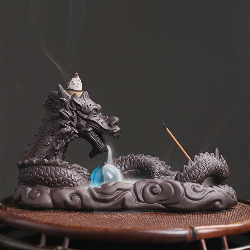 Purple Clay Dragon Incense Burner for Luck & Protection