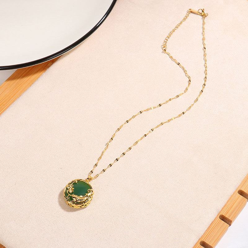 Natural Jade Koi Fish Lotus Luck Pendant Necklace