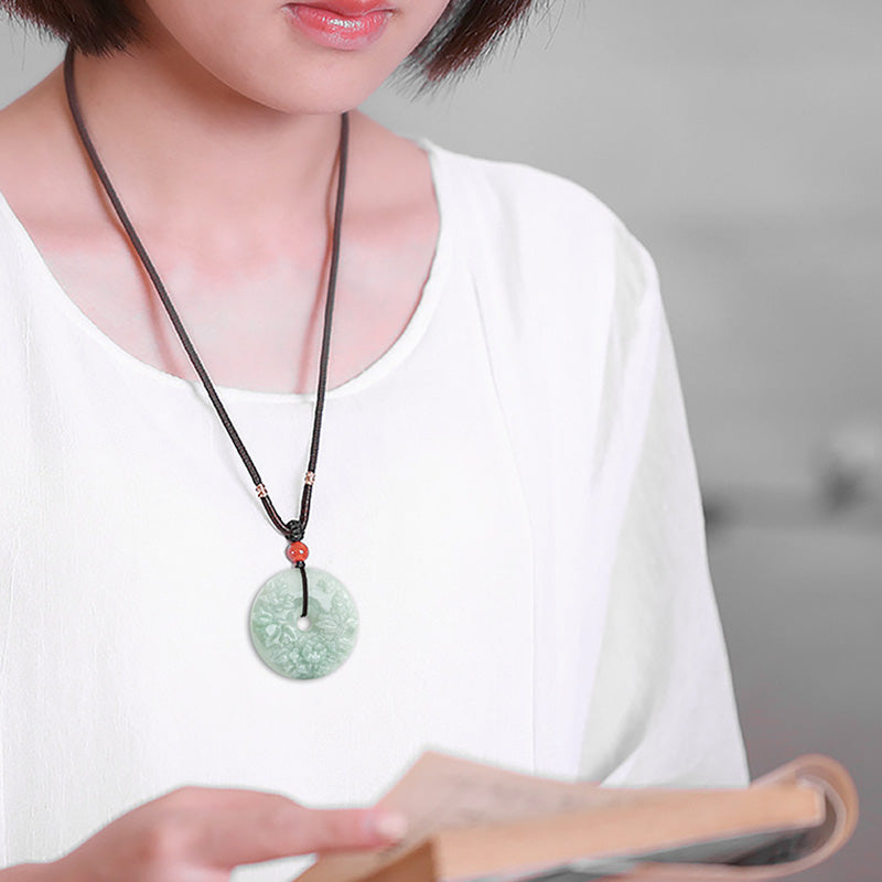 Round Jade Peace Buckle Necklace for Prosperity & Abundance 8mm