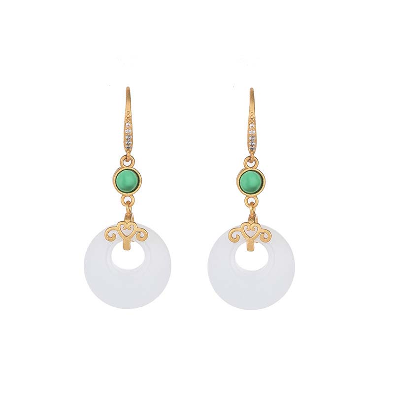 White Jade Blessing Drop Earrings for Protection & Luck