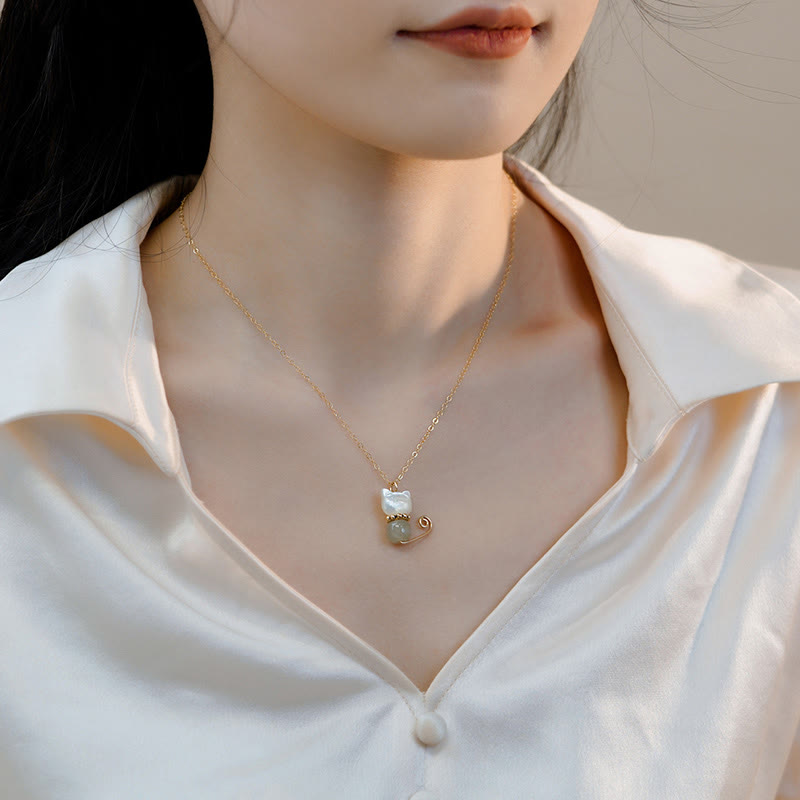 14K Gold Plated Jade Luck Cat Pendant Necklace