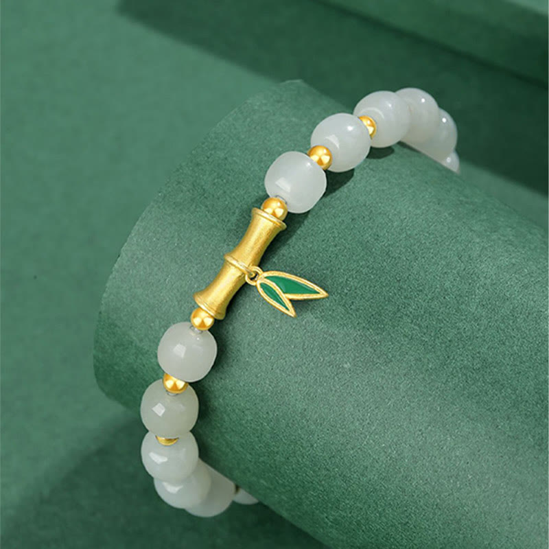 Sterling Silver White Jade Protection Bracelet 6*7mm