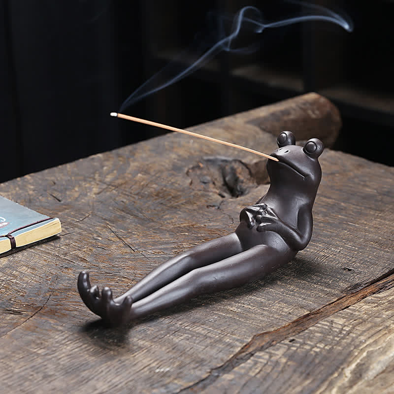 Ceramic Meditation Frog Incense Burner for Spiritual Peace