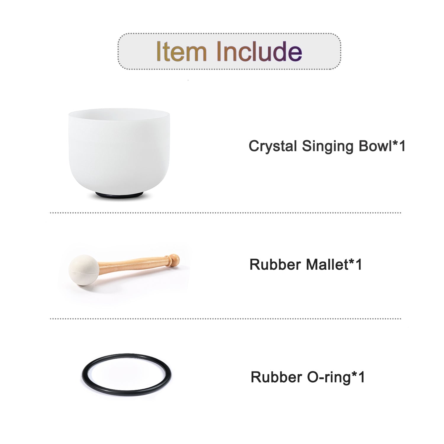 White Crystal Singing Bowl with Mallet and Rubber O-Ring for Healing 440 Hz Sound Therapy