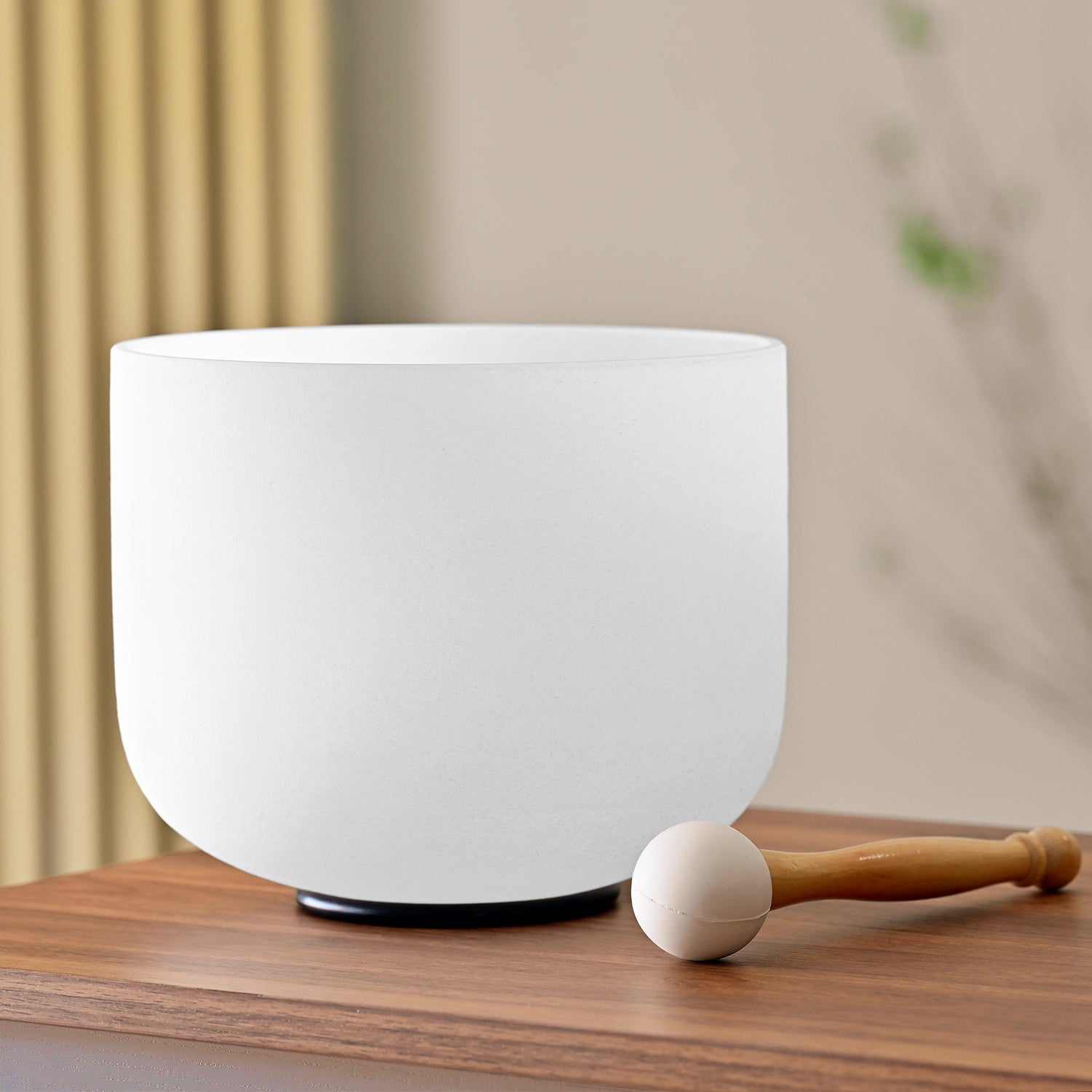 White Crystal Singing Bowl with Wooden Mallet for Healing and Meditation at 440 Hz