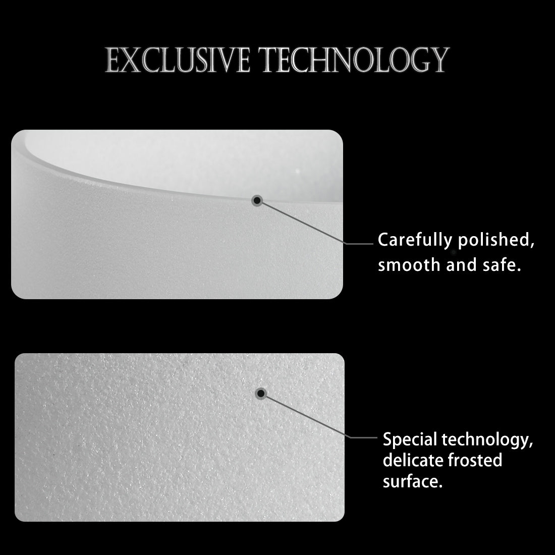 Two textured panels - polished smooth and frosted, showcasing 440 Hz White Crystal Singing Bowl