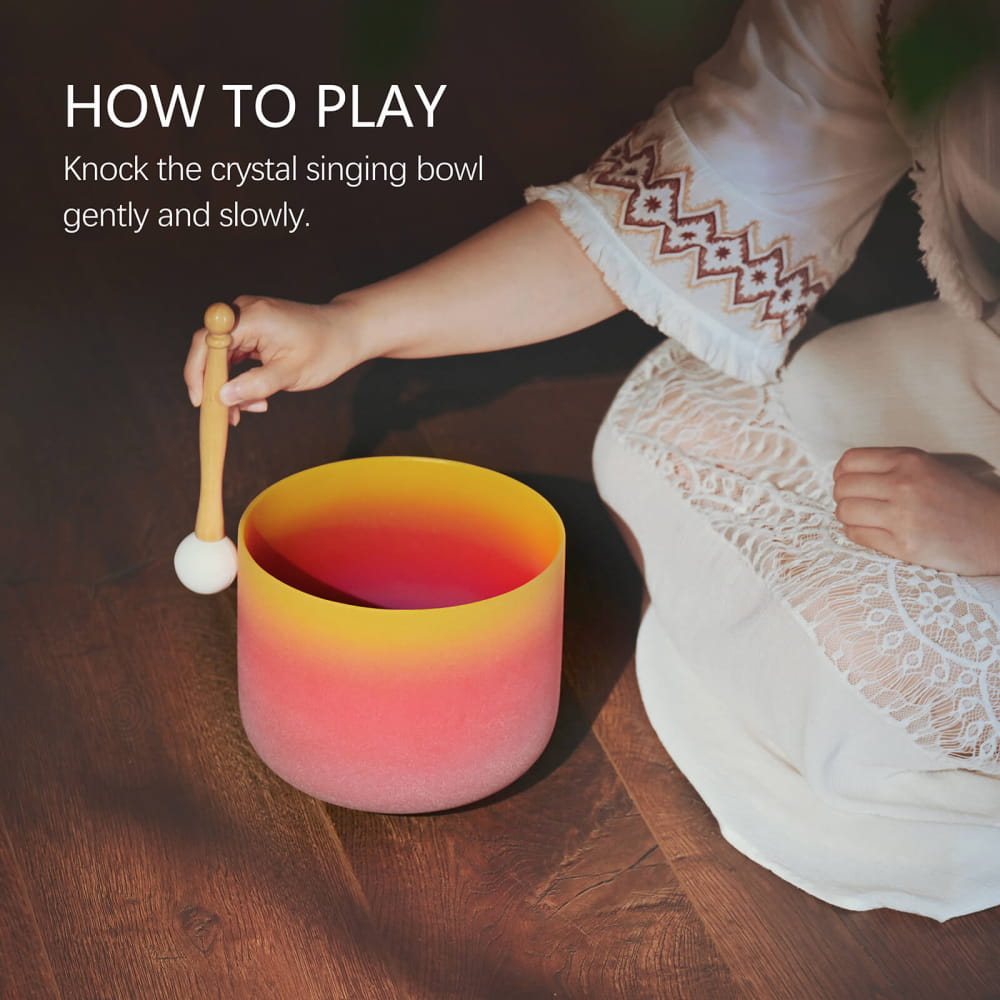 Colorful 440Hz 8’’ G Note Rainbow Color Crystal Singing Bowl with mallet